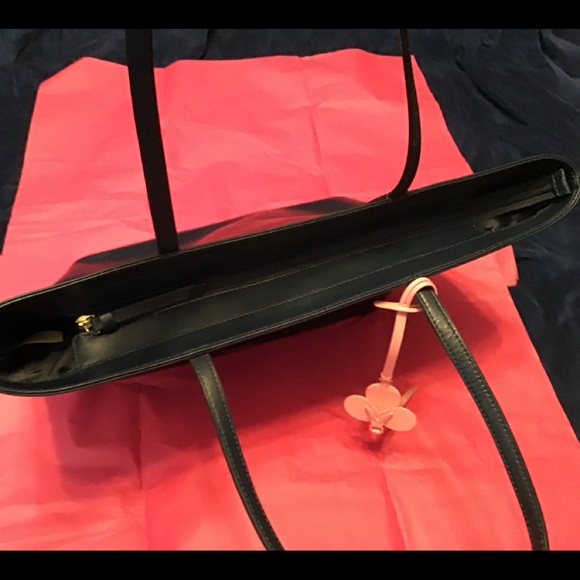 Kate Spade blue tote w/ pink flower, leather, EUC - Picture 8 of 8